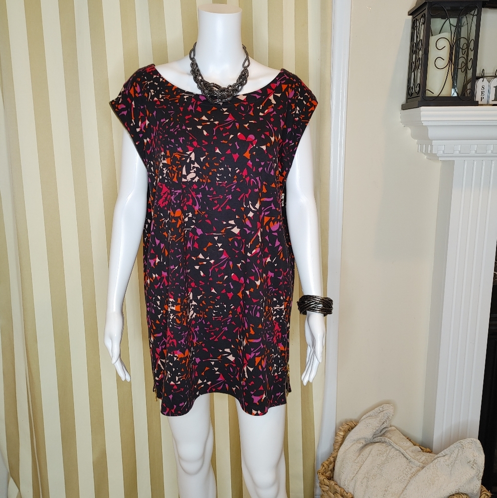 MARC BY MARC JACOBS TUNIC DRESS WITH FULL ZIP SIDES, BLACK MULTI XS/S - Picture 1 of 12